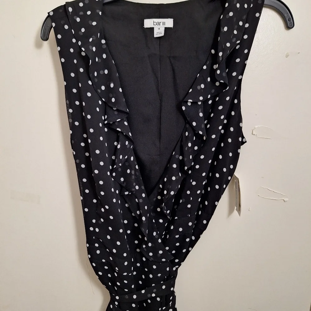 NWT Bar III Assymetrical Black Polka Dot Wrap Dress